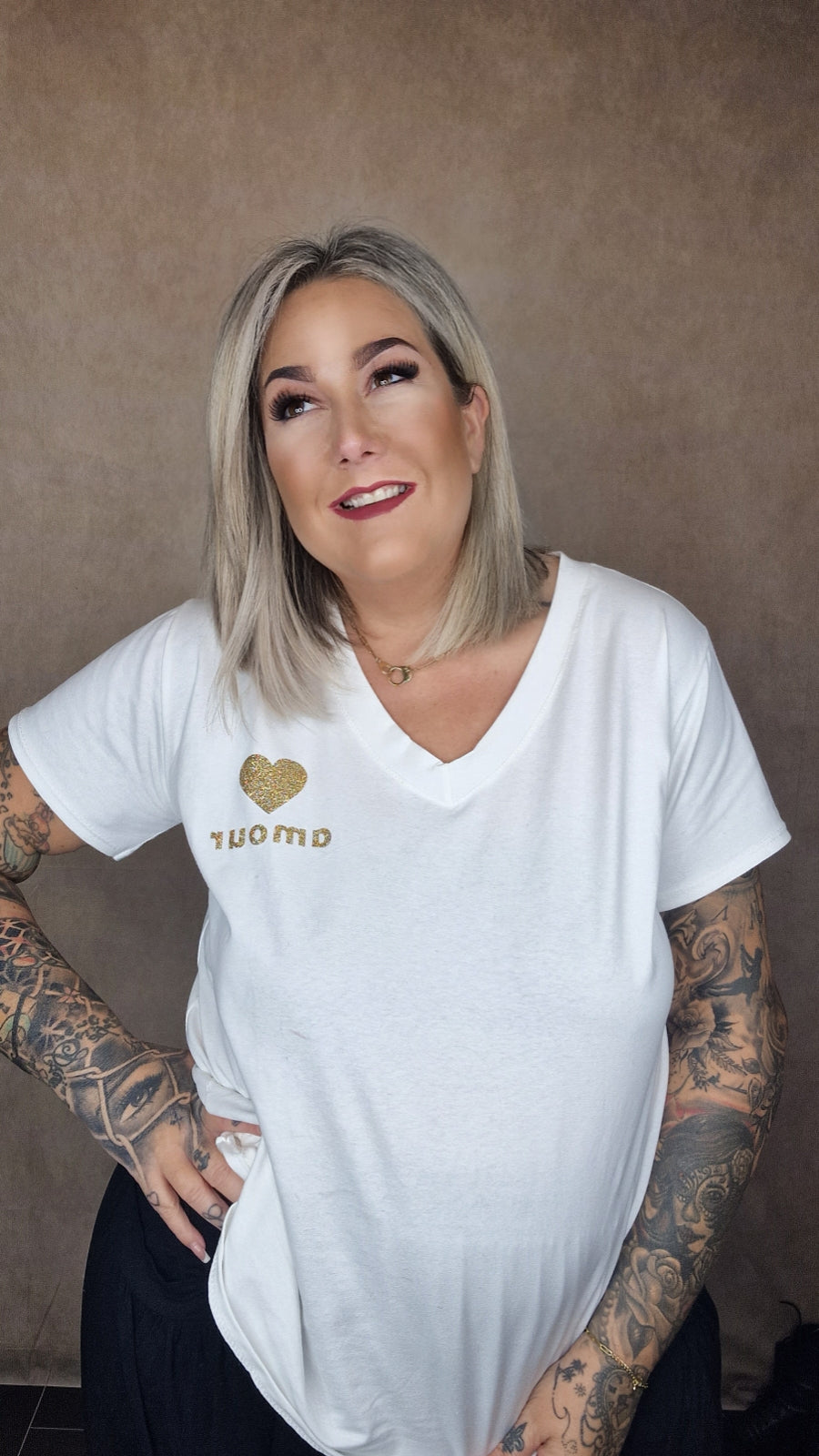 Kurzarm Shirt "AMOUR"💛 in schwarz oder weiß