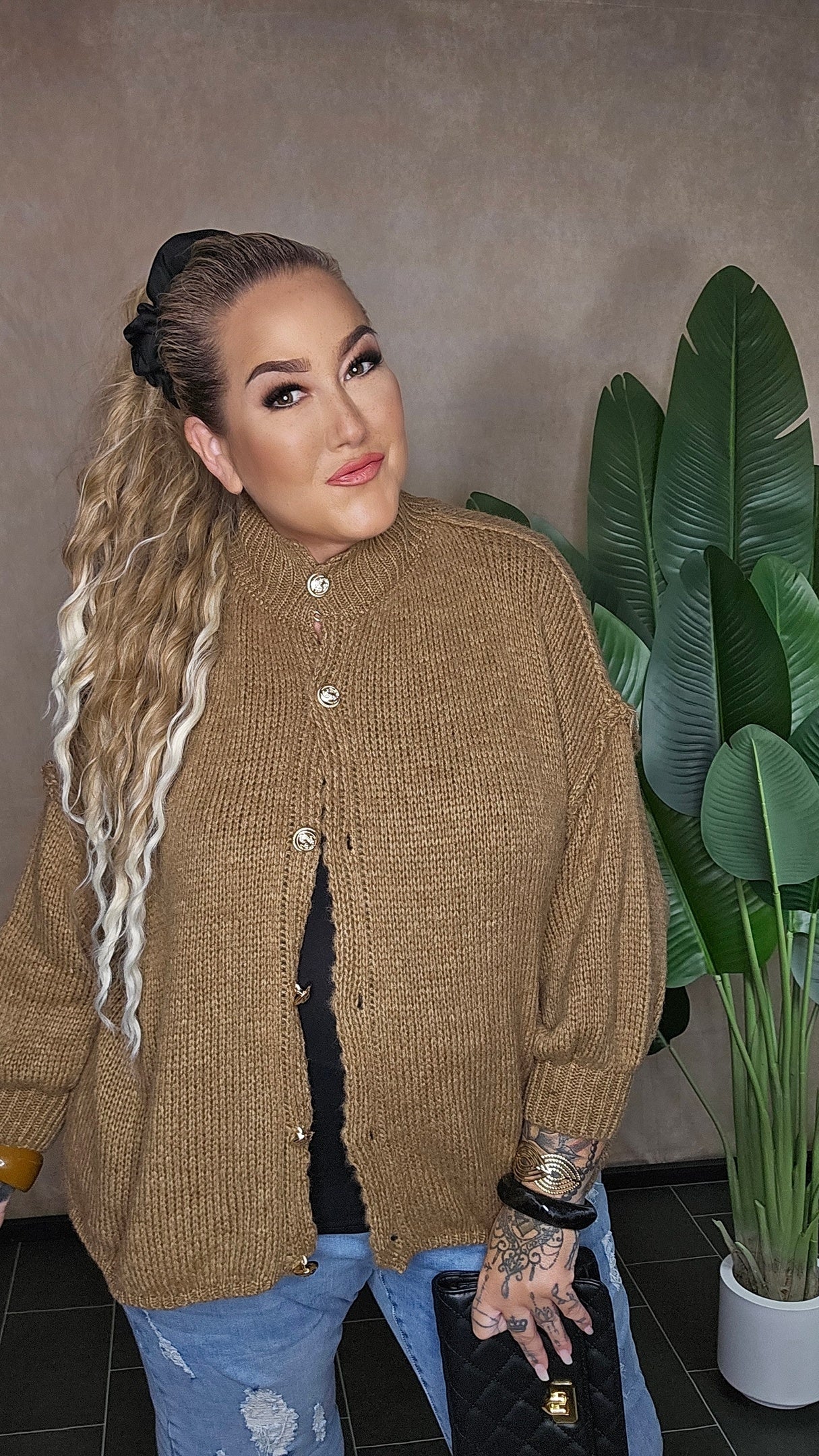 Oversize Strickjacke "Hazel" in Camel