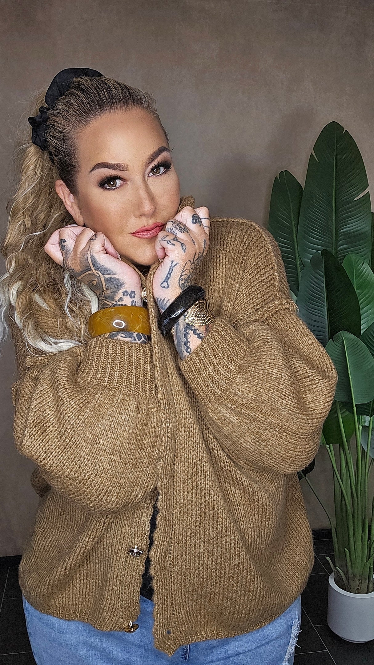Oversize Strickjacke "Hazel" in Camel
