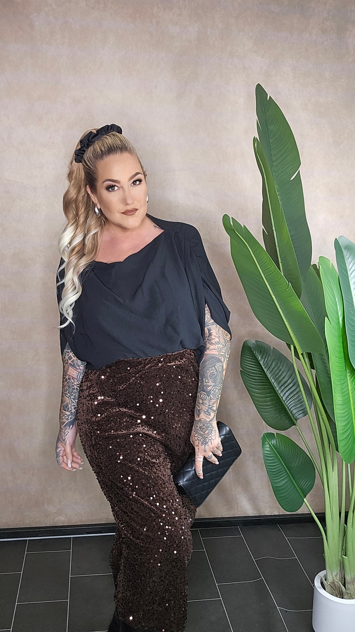 Pailletten-Rock Plus Size - Eleganter Glitzer-Rock in Braun