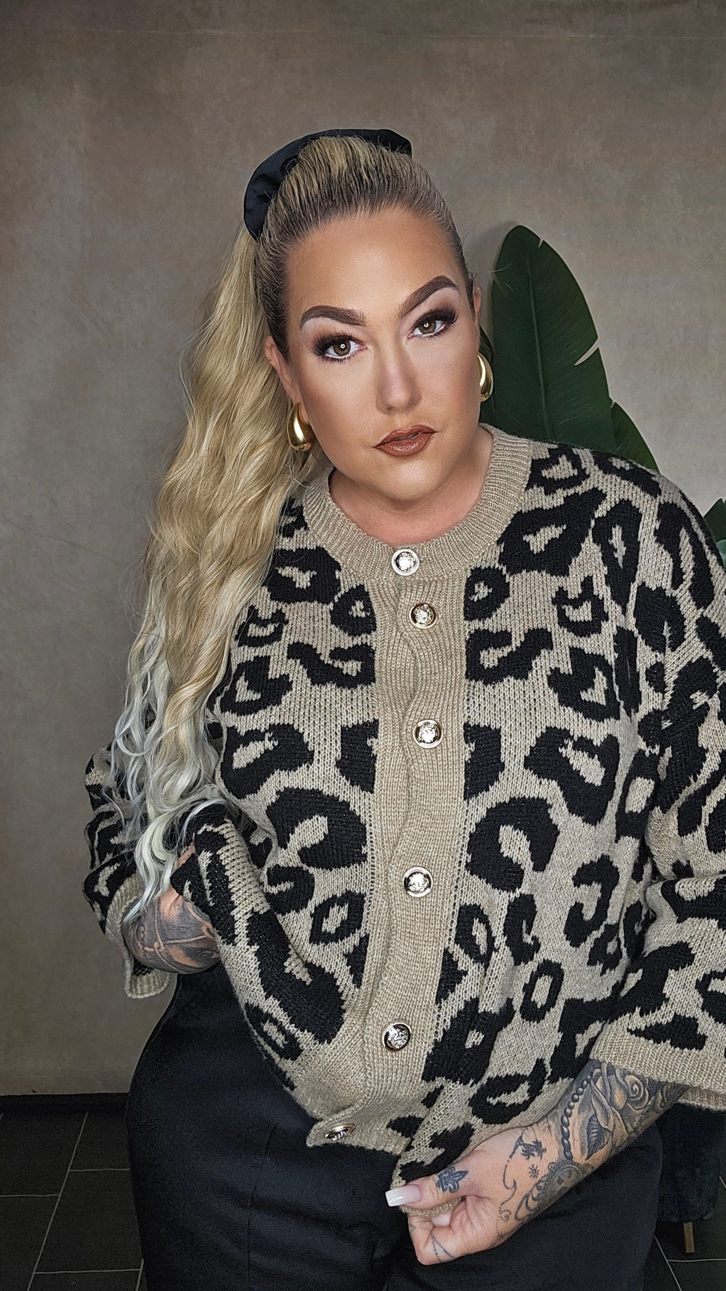 Oversize Strickjacke "Hazel "Leo Black Beige