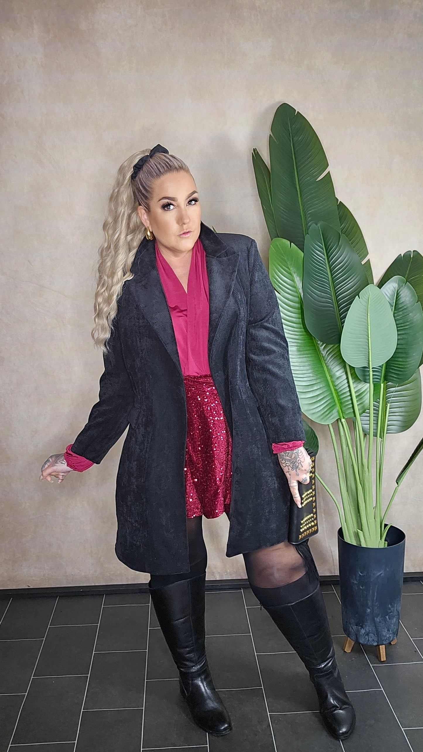 Langer Cord-Blazer Samt-Optik