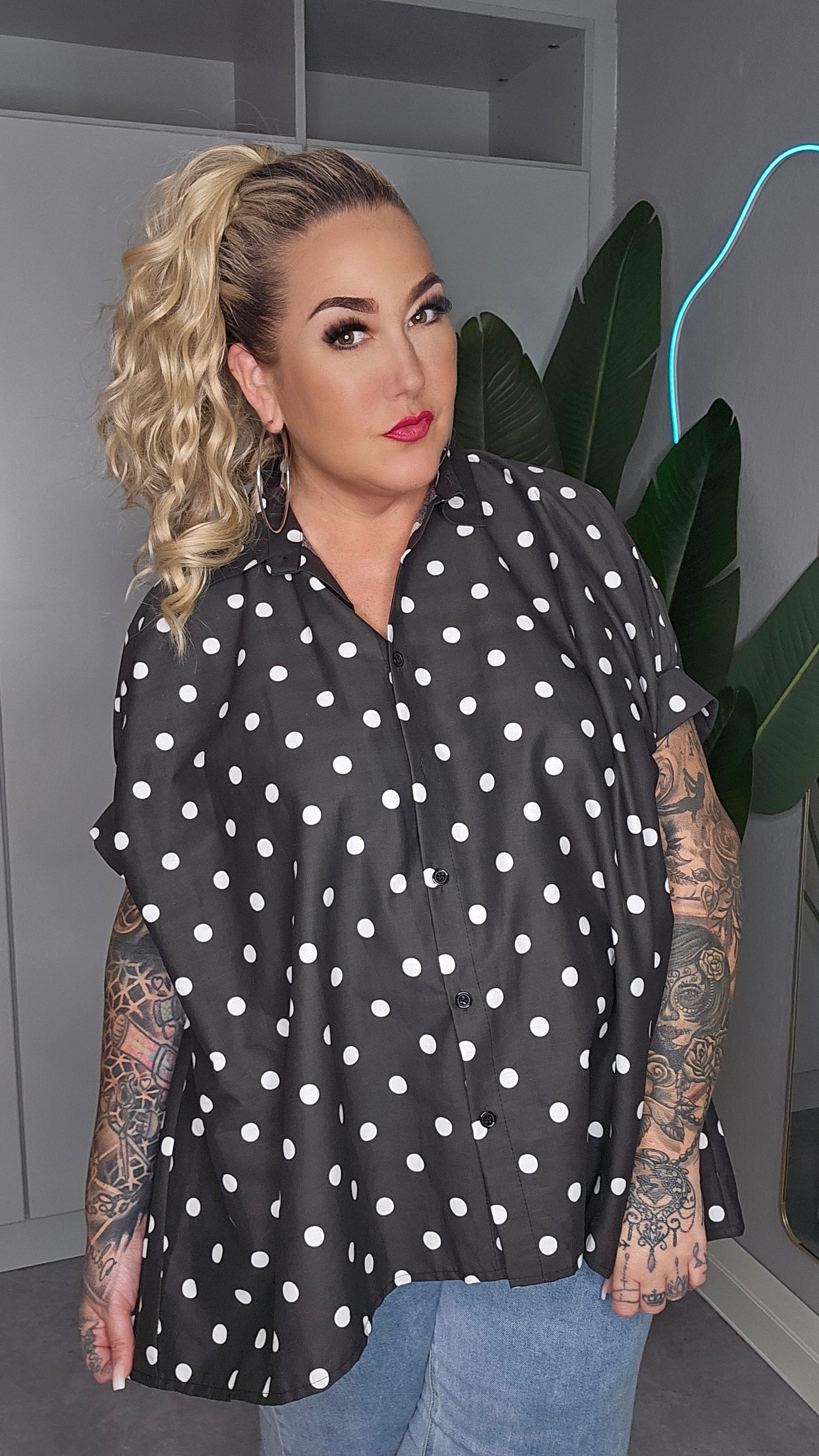 Bluse Punkte schwarz weiß