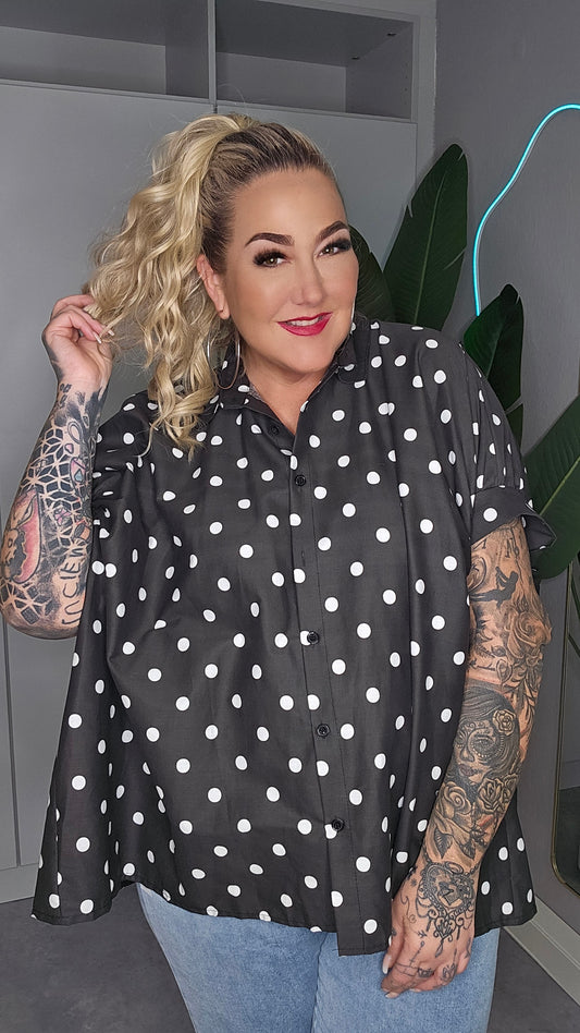 Bluse Punkte schwarz weiß