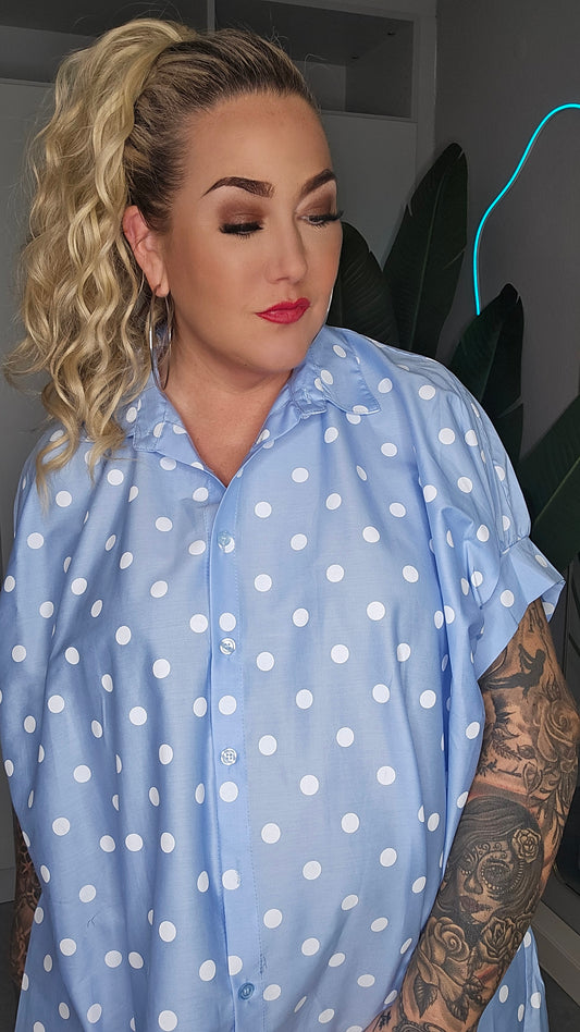 Bluse Punkte hellblau weiß