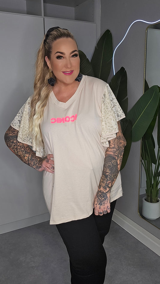 ICONIC Shirt mit Spitzenärmeln – Creme