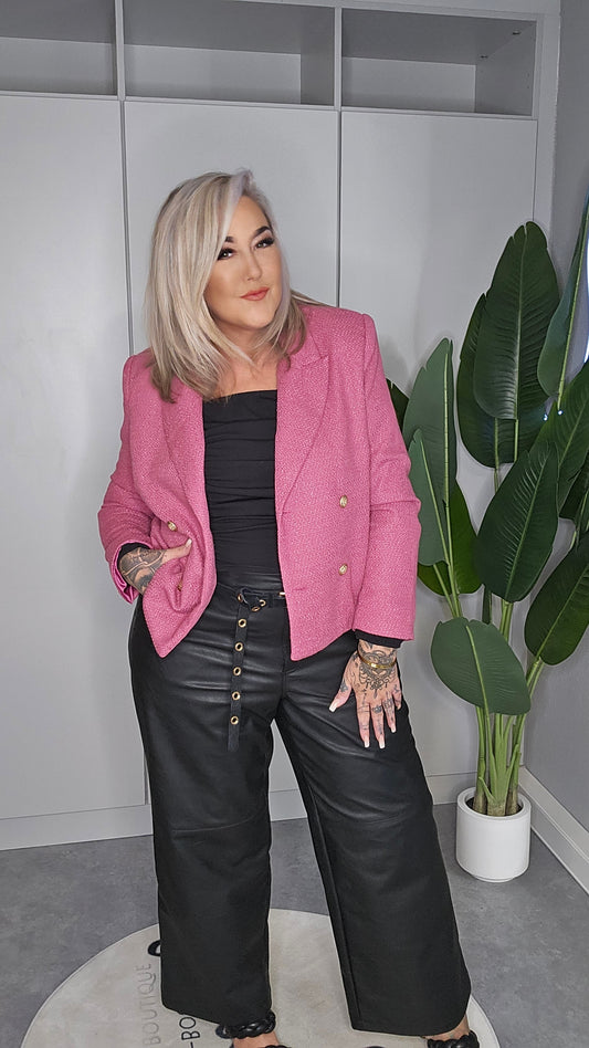 Blazer Plus Size Rosa mit goldenen Knöpfen
