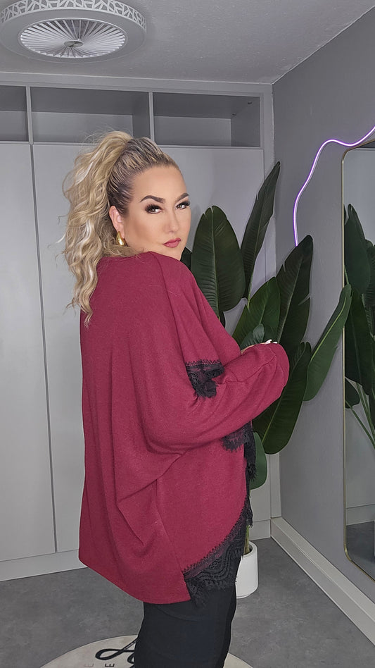 Oversized Longshirt mit Spitzenbesatz