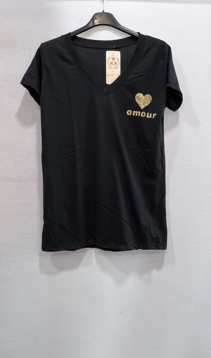 Kurzarm Shirt "AMOUR"💛 in schwarz oder weiß