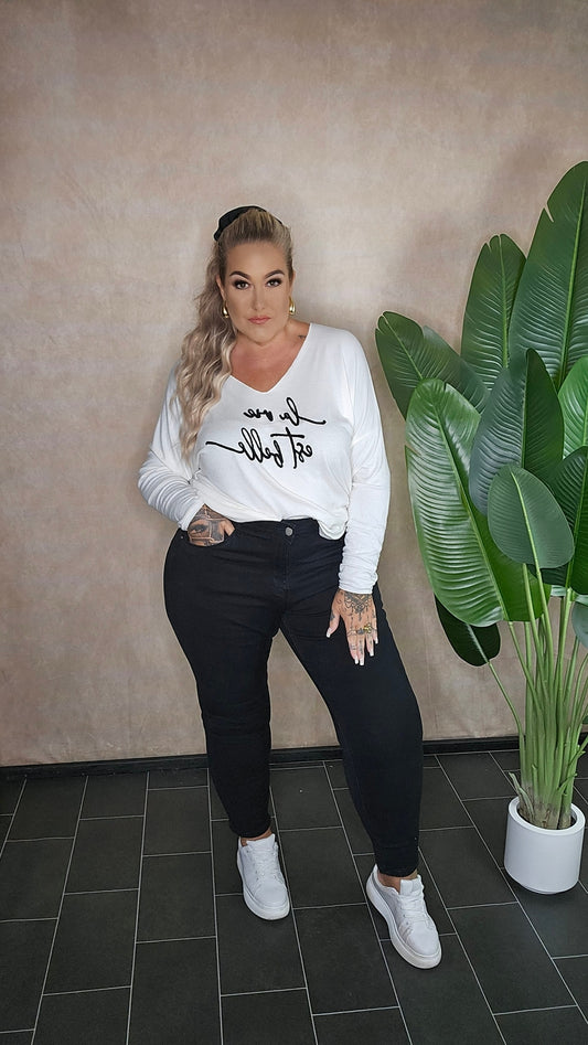 Oversize Langarmshirt "la vie est belle" weiss