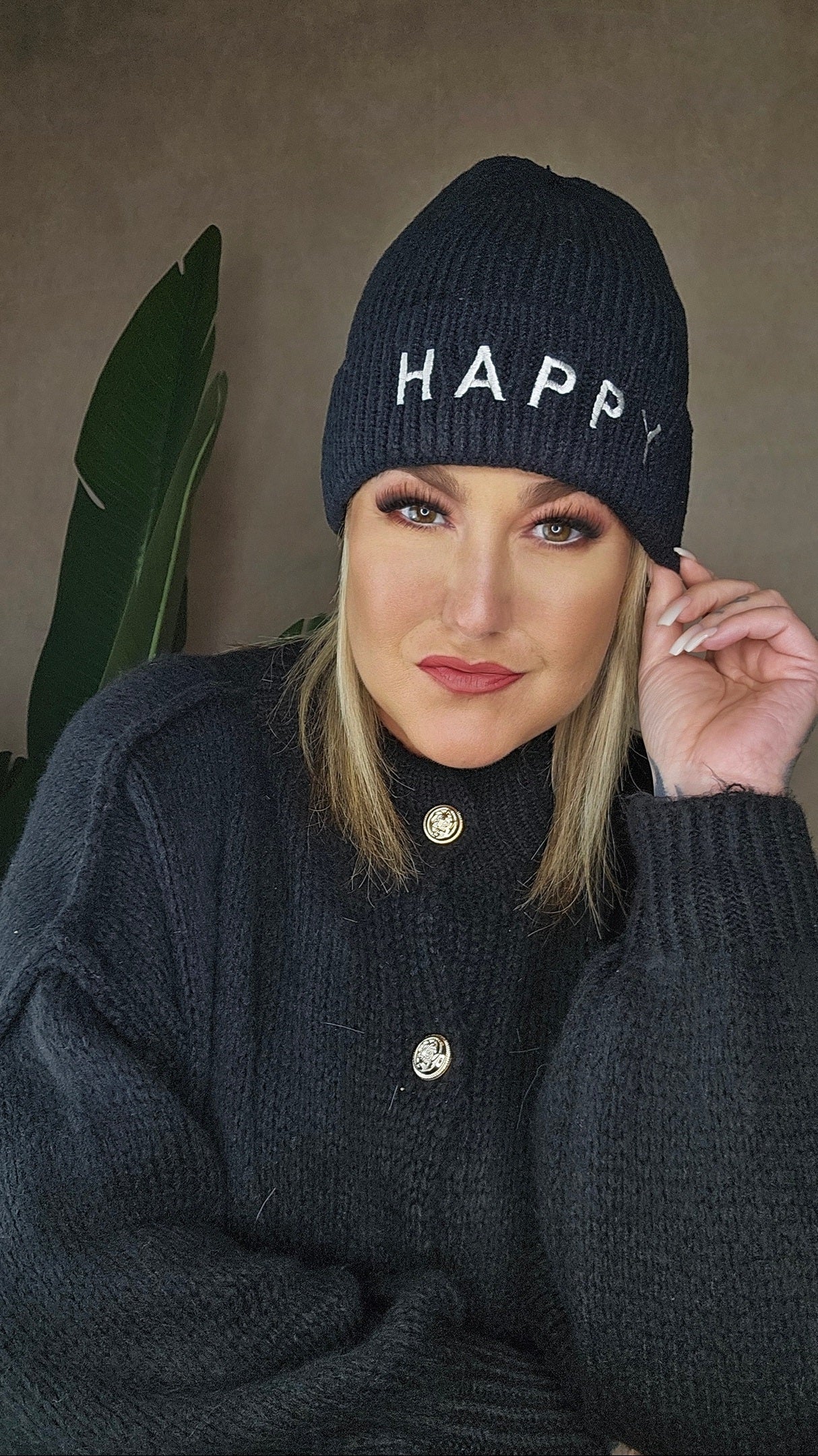 HAPPY Beanie in Schwarz 🖤