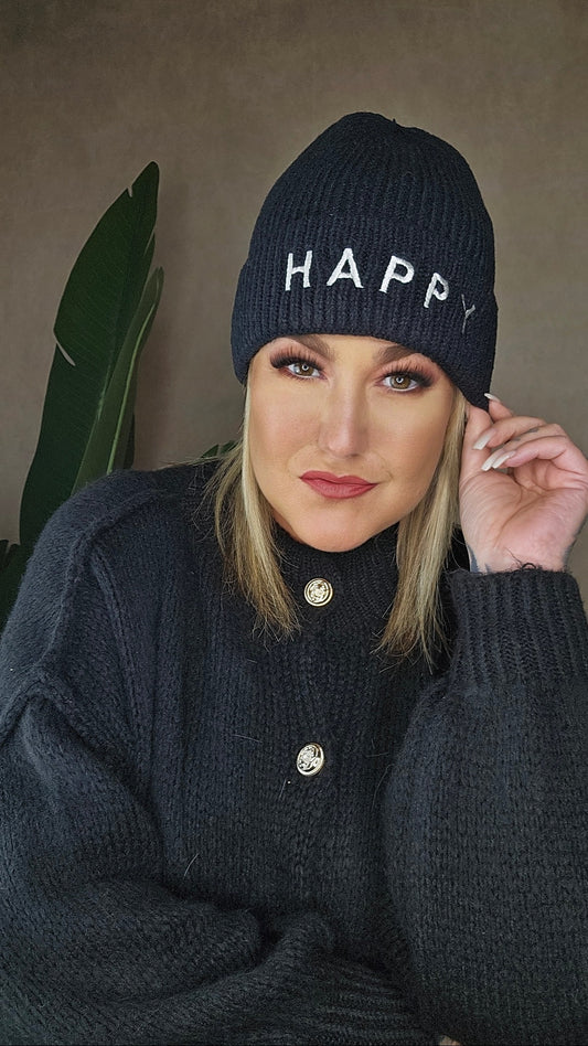 HAPPY Beanie in Schwarz 🖤