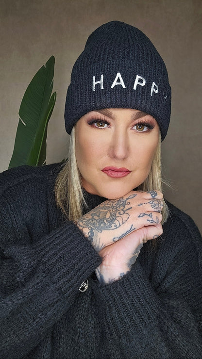 HAPPY Beanie in Schwarz 🖤