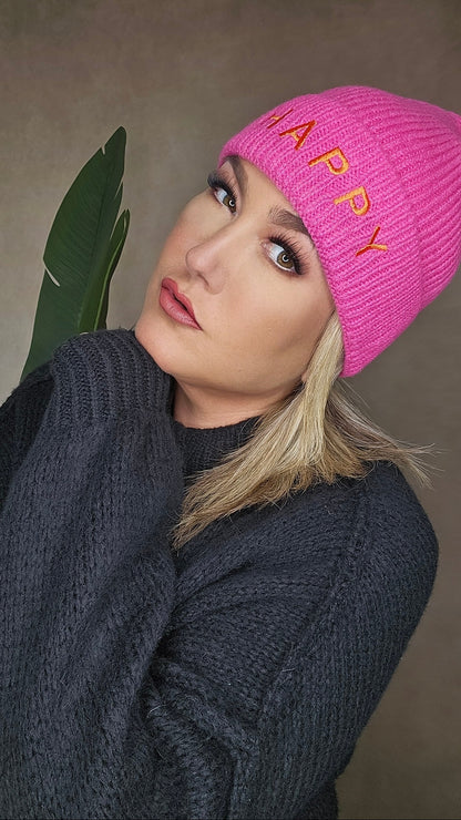 HAPPY Beanie in leuchtendem Pink  🩷