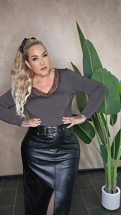 "Lace Dream" Langarm-Top – Cool Brown Edition