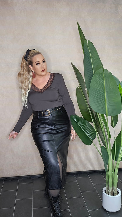 "Lace Dream" Langarm-Top – Cool Brown Edition