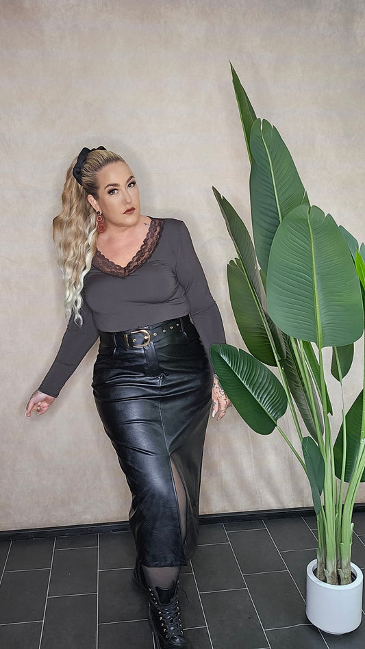 "Lace Dream" Langarm-Top – Cool Brown Edition