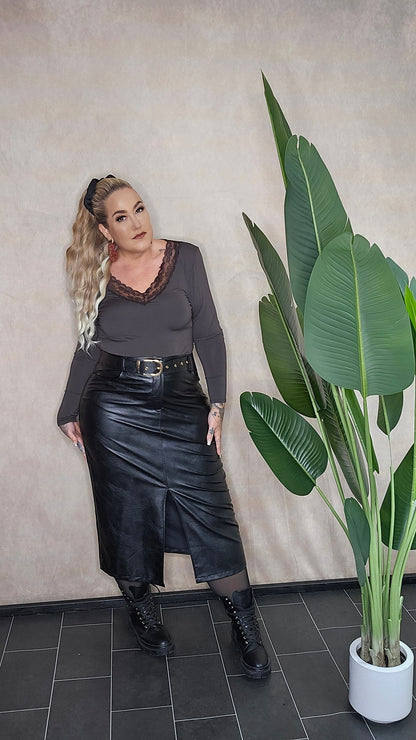 "Lace Dream" Langarm-Top – Cool Brown Edition