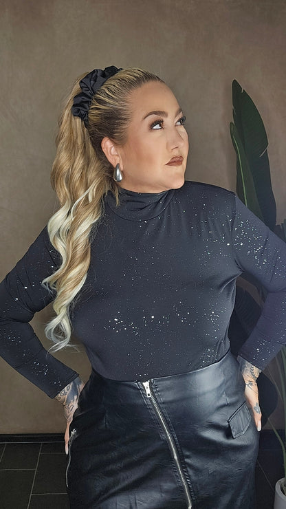 Glitzer-Rollkragenpullover Plus Size - Eleganter Langarm-Pullover in Schwarz