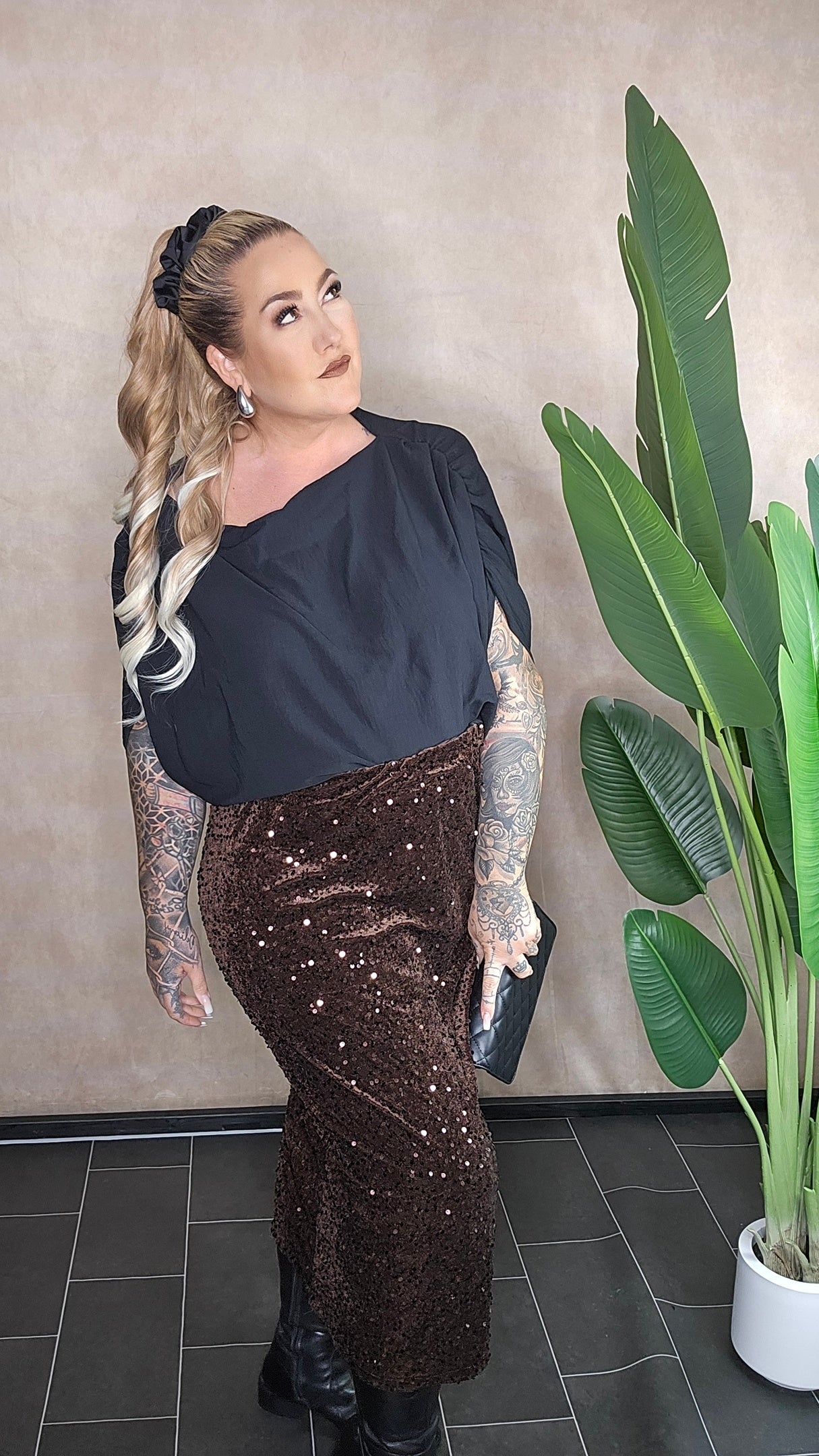 Pailletten-Rock Plus Size - Eleganter Glitzer-Rock in Braun