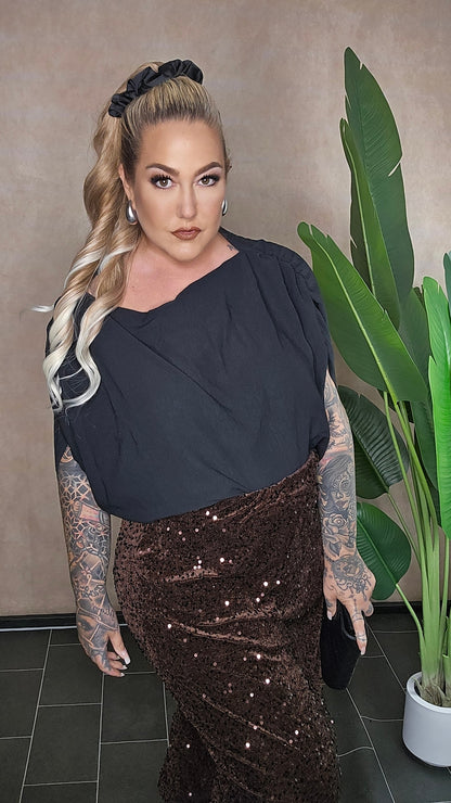 Pailletten-Rock Plus Size - Eleganter Glitzer-Rock in Braun
