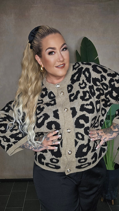 Oversize Strickjacke "Hazel "Leo Black Beige