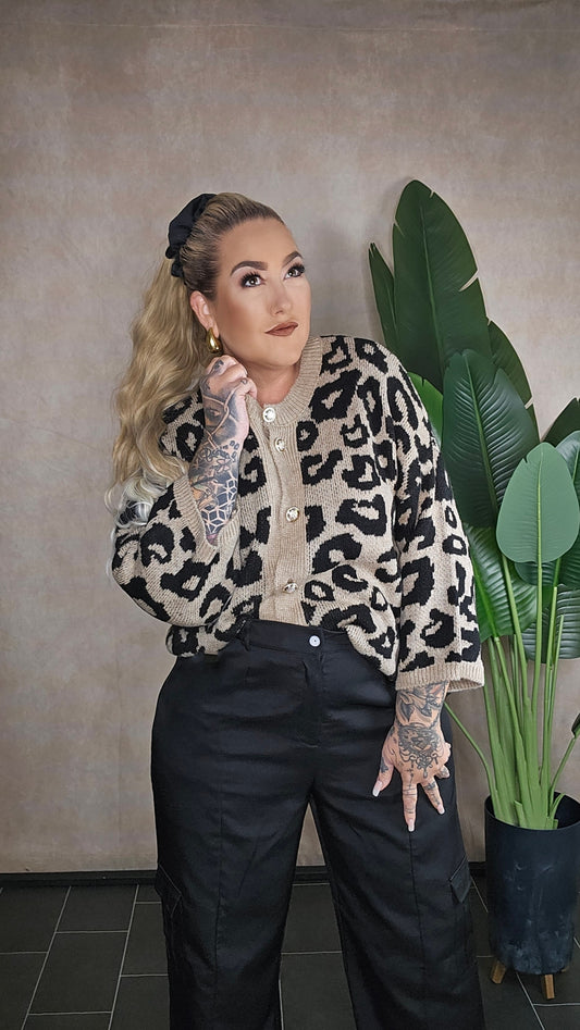 Oversize Strickjacke "Hazel "Leo Black Beige