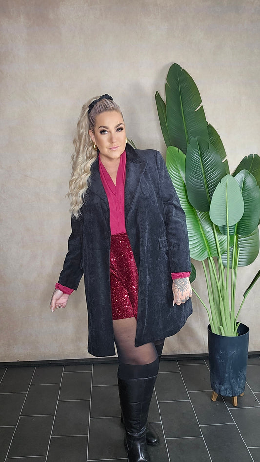 Langer Cord-Blazer Samt-Optik