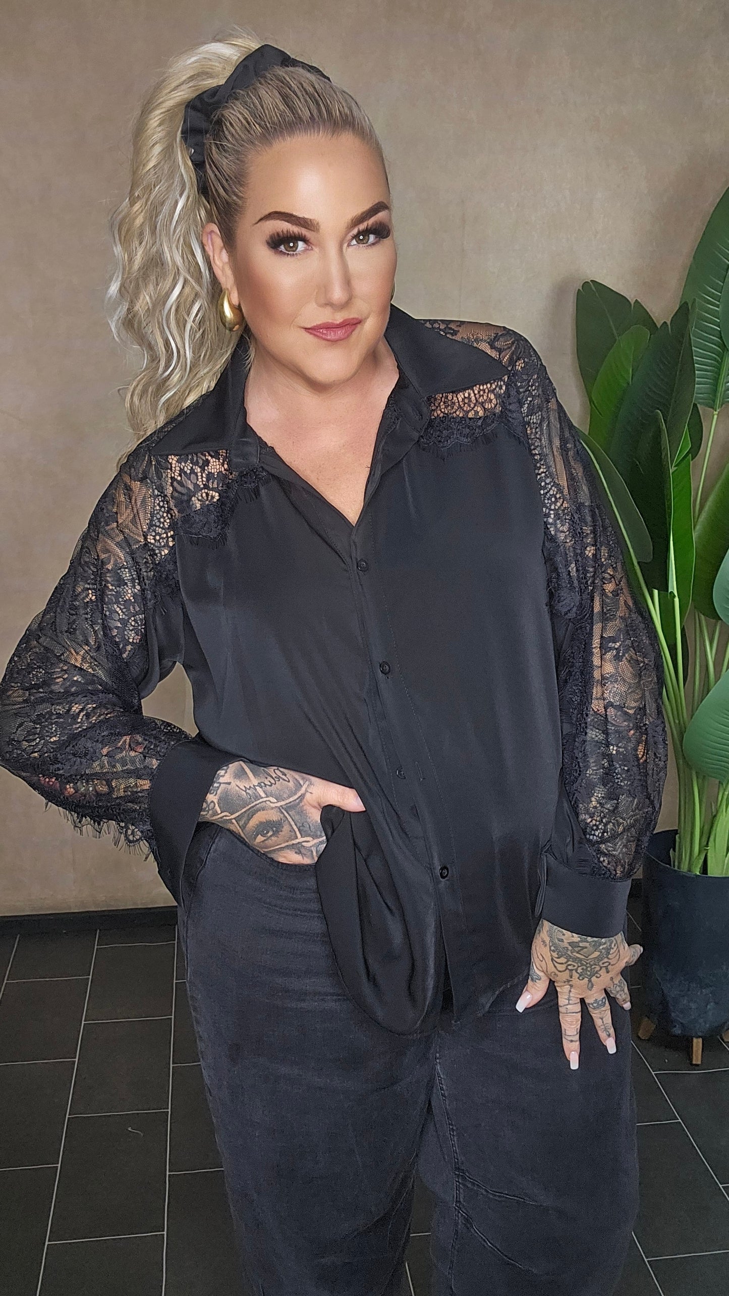 Hemd Lace Business Black