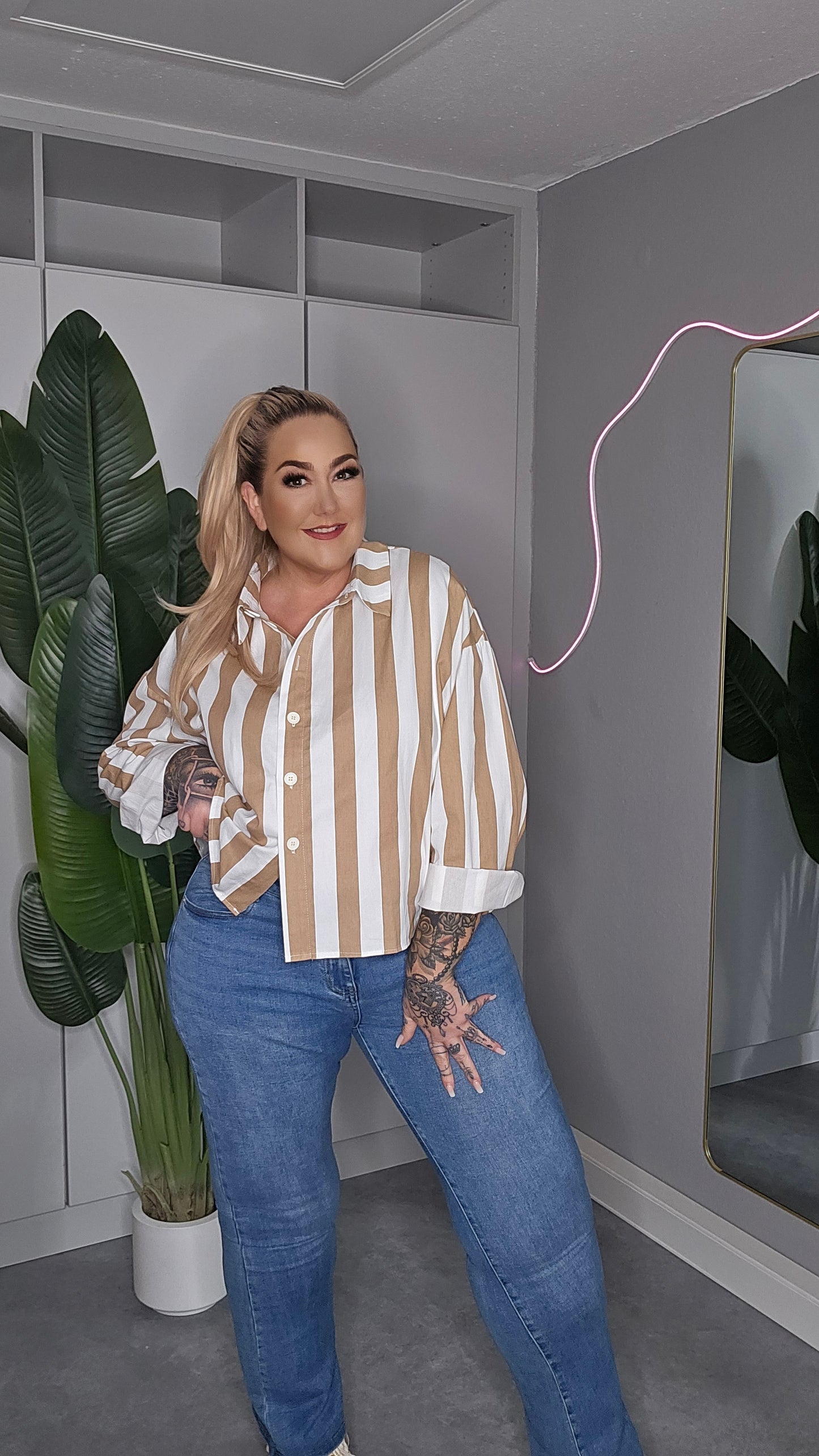 Streifen Bluse Weiß/Beige