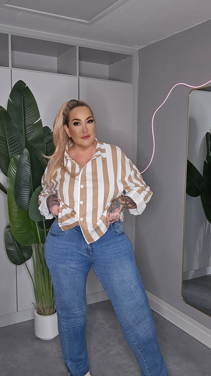 Streifen Bluse Weiß/Beige