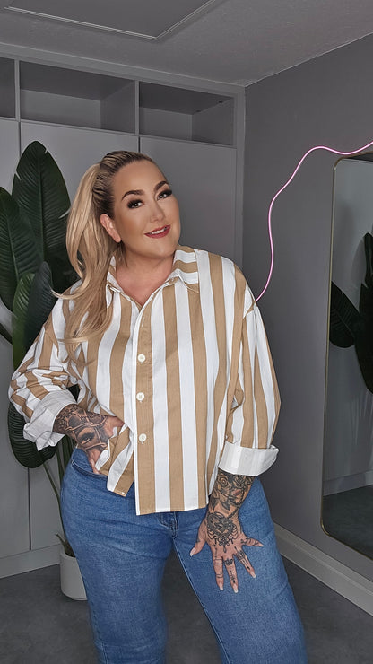 Streifen Bluse Weiß/Beige