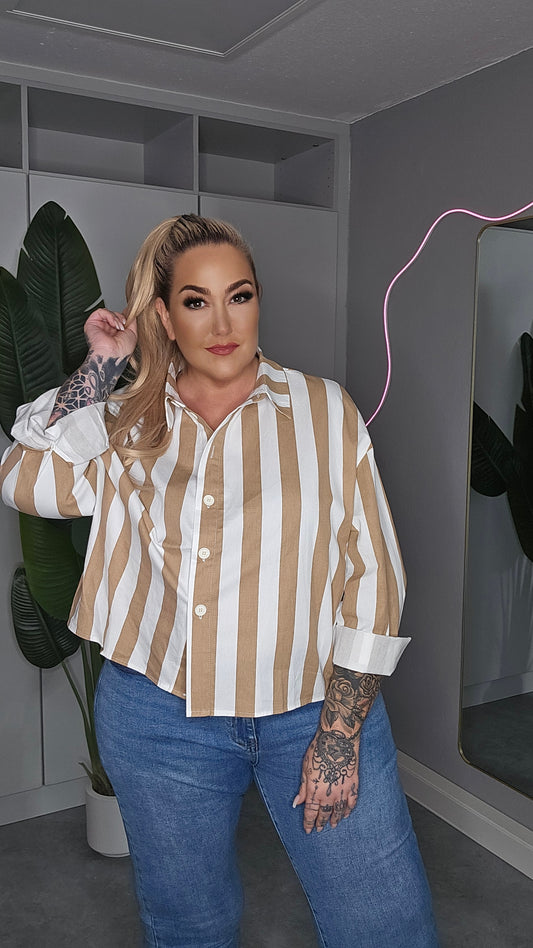 Streifen Bluse Weiß/Beige