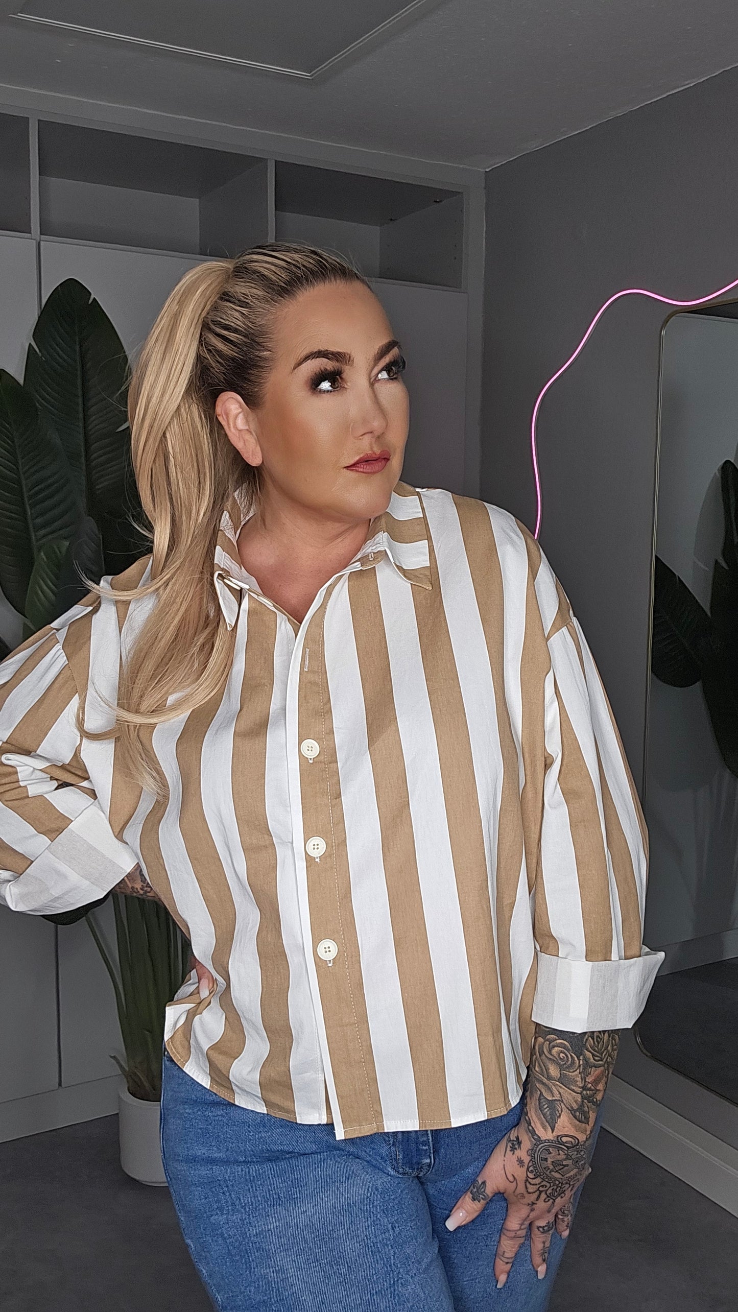 Streifen Bluse Weiß/Beige
