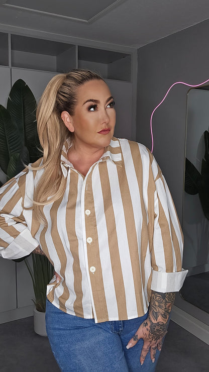 Streifen Bluse Weiß/Beige