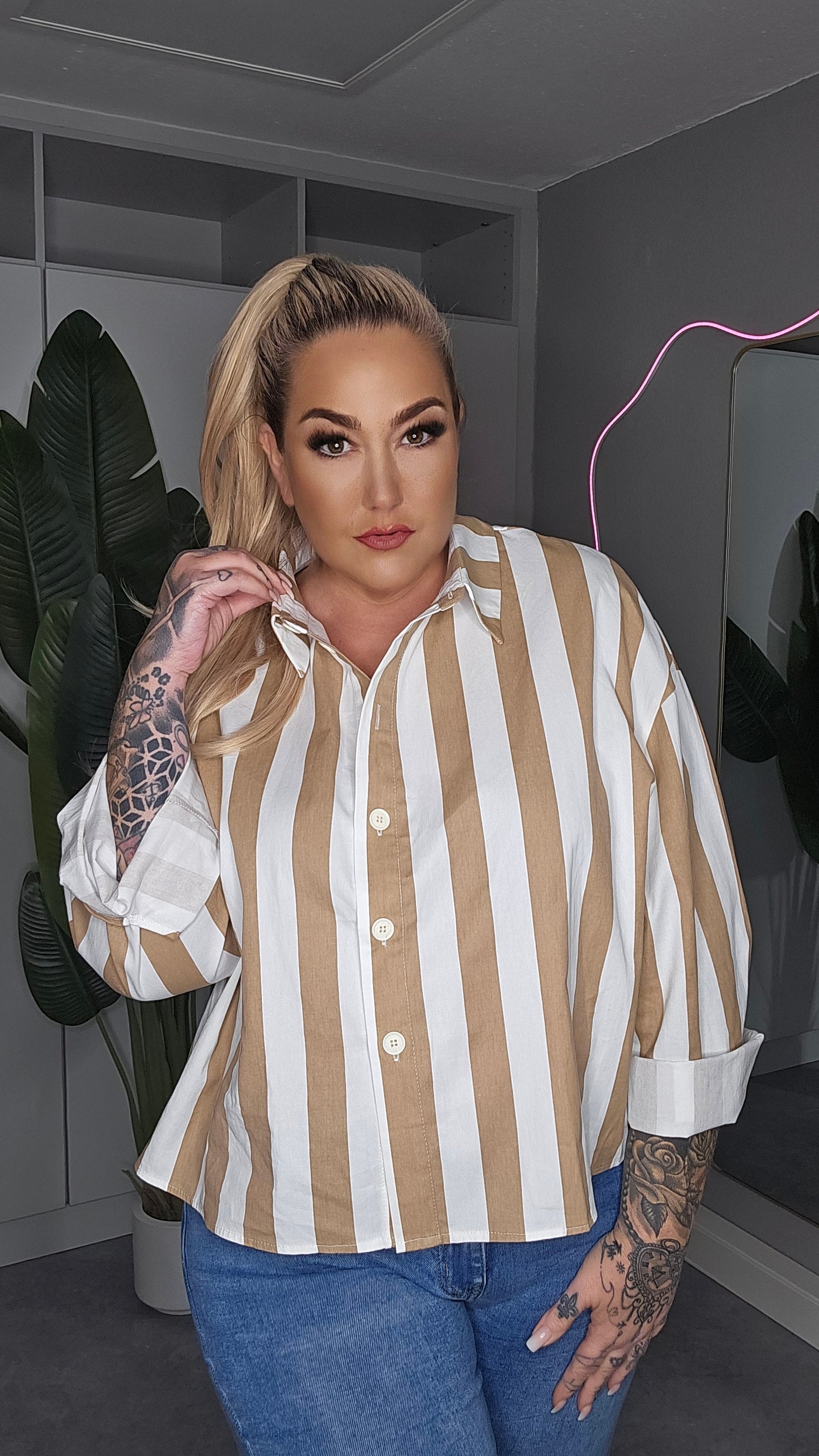 Streifen Bluse Weiß/Beige
