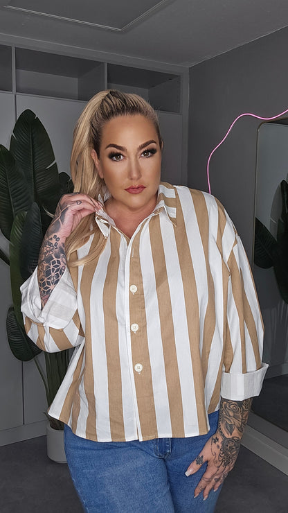 Streifen Bluse Weiß/Beige