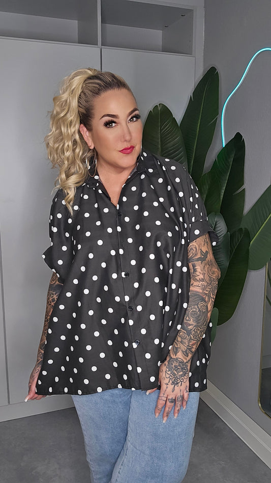 Bluse Punkte schwarz weiß