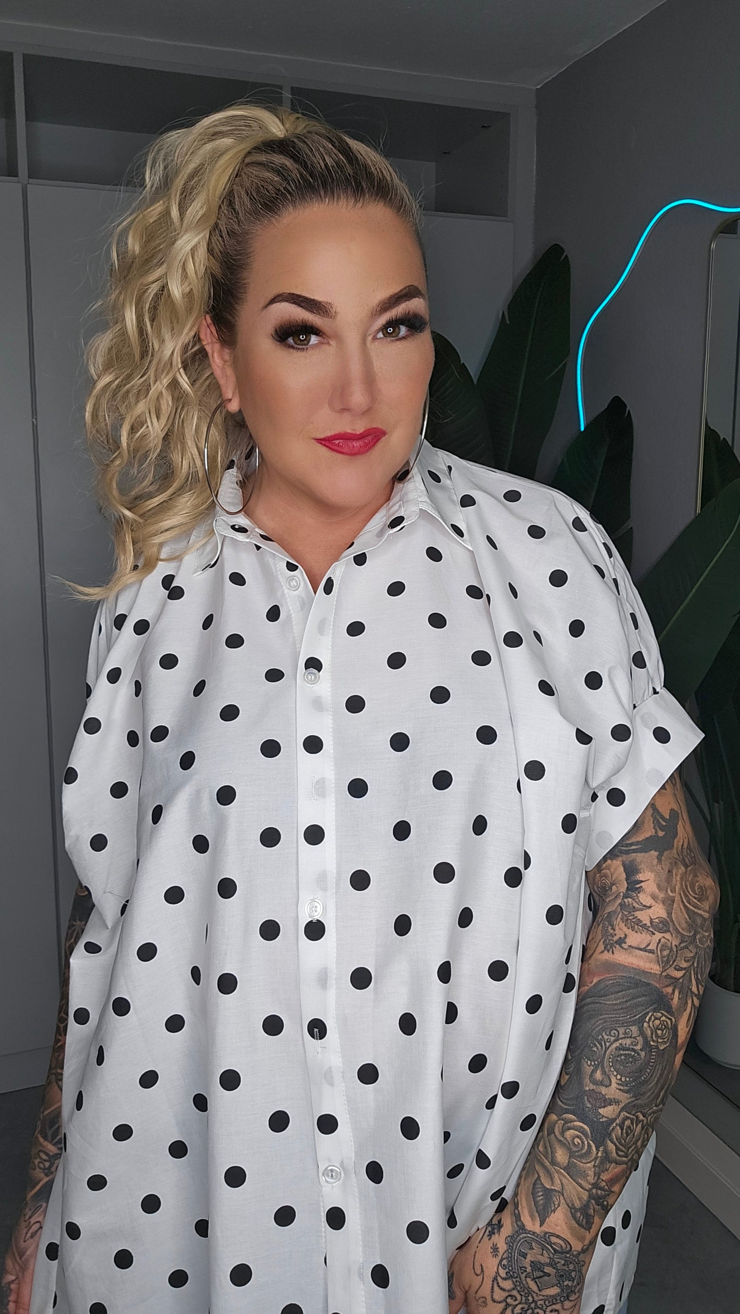 Bluse Punkte weiß schwarz