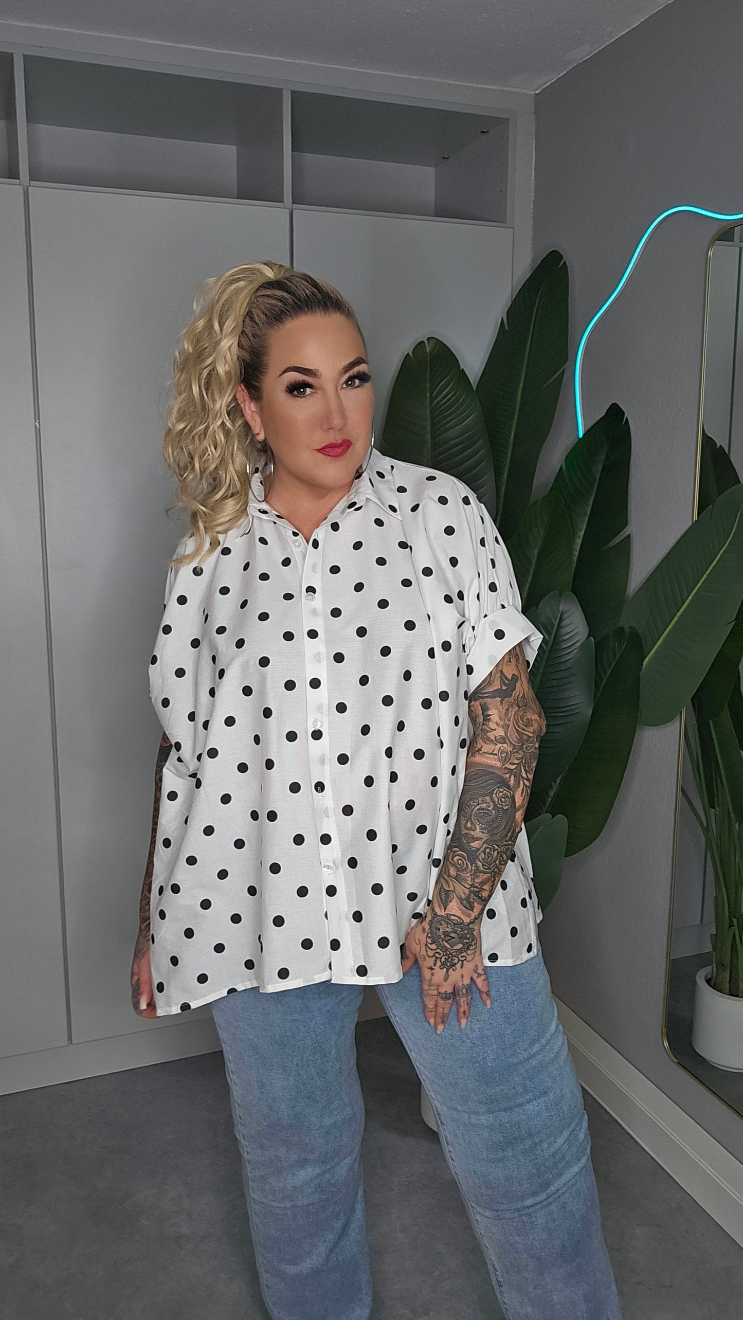 Bluse Punkte weiß schwarz