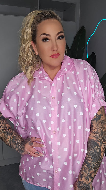 Bluse Punkte pink weiß