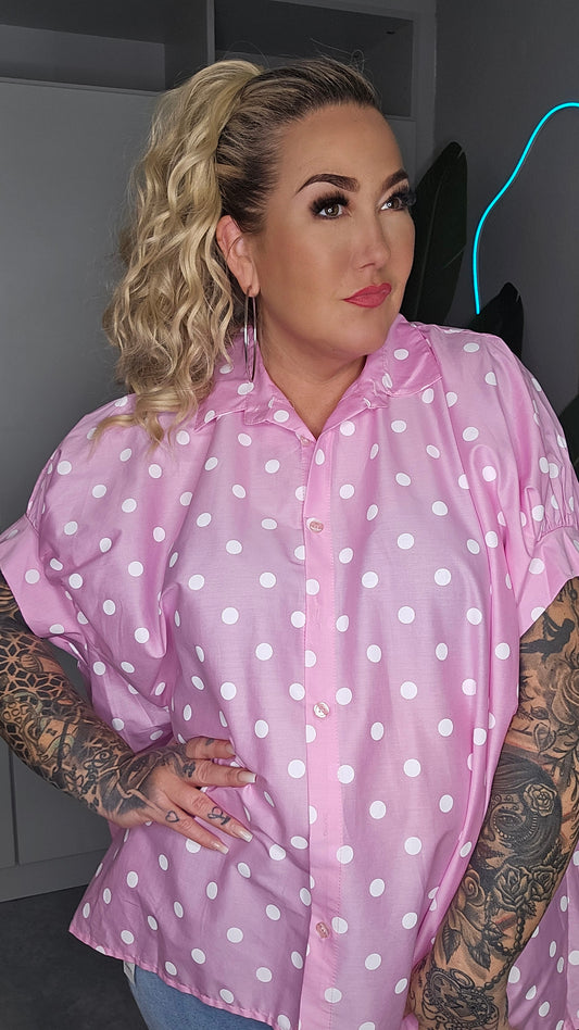 Bluse Punkte pink weiß