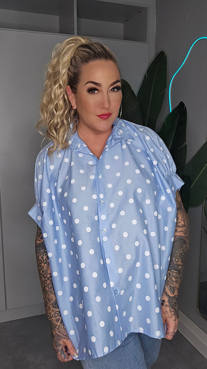 Bluse Punkte hellblau weiß