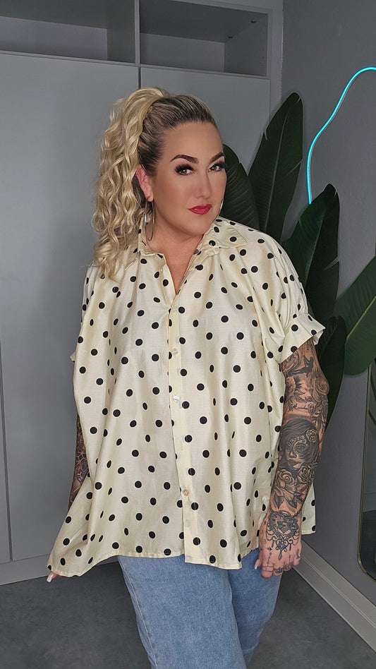 Bluse Punkte creme schwarz