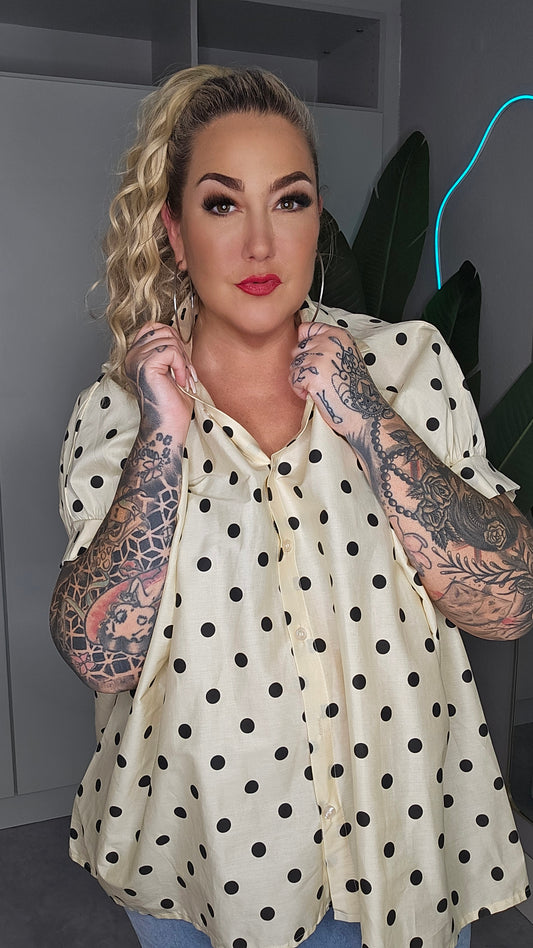 Bluse Punkte creme schwarz