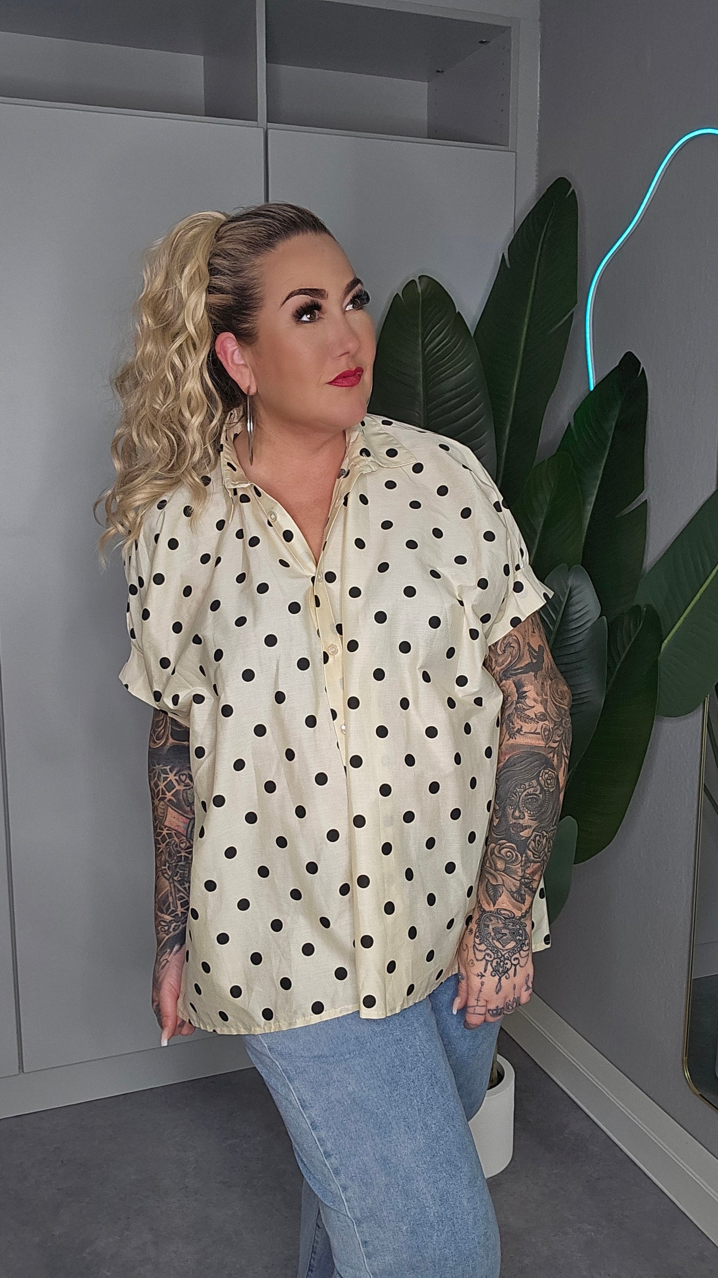 Bluse Punkte creme schwarz