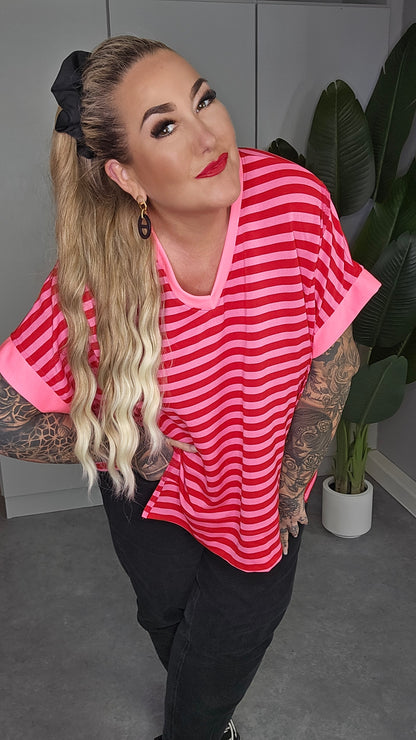 Streifen Shirt Pink Bordeaux