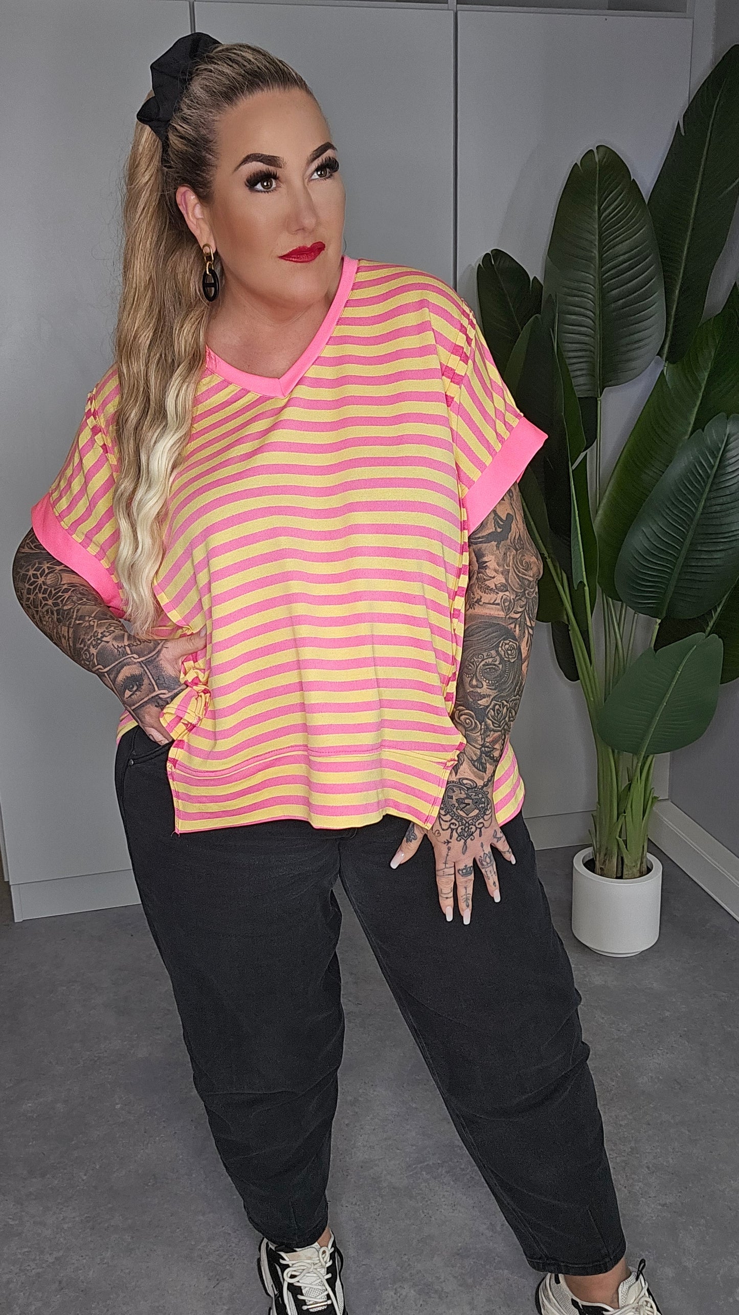 Streifen Shirt Pink Orange
