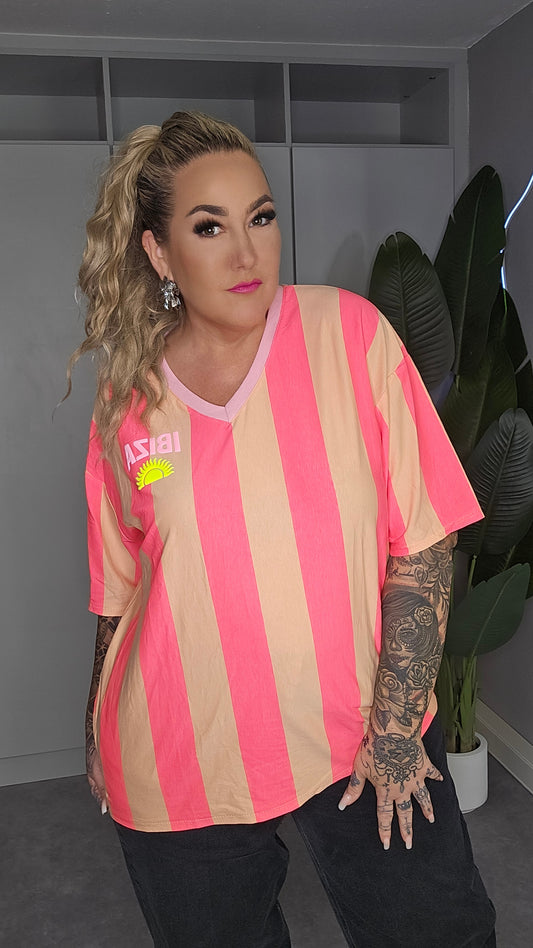 IBIZA Oversized Streifen-Shirt Neon-Pink