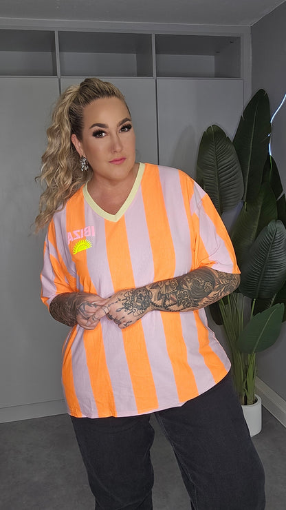 IBIZA Oversized Streifen-Shirt Orange-Rosa